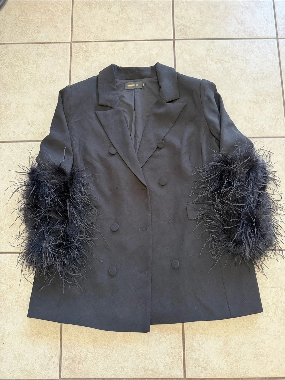 NovaLuxe Feather Cuff Blazer 3XL Vegas Glam Avant Garde Statement